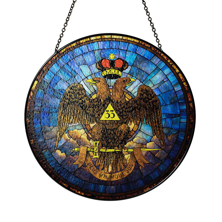 Sky Wings Down Rite Of Scottish 33 Degree Of Freemasonry Blue Stained Glass Suncatcher