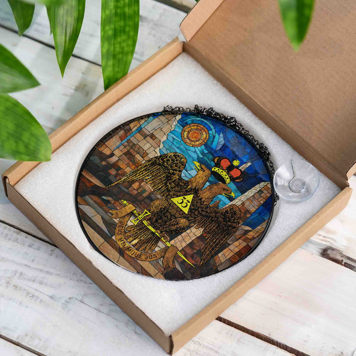 Stone Ruins Wings Down Scottish Rite 33rd Masonic Suncatcher