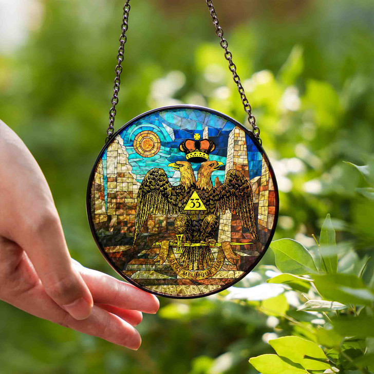 Stone Ruins Wings Down Scottish Rite 33rd Masonic Suncatcher