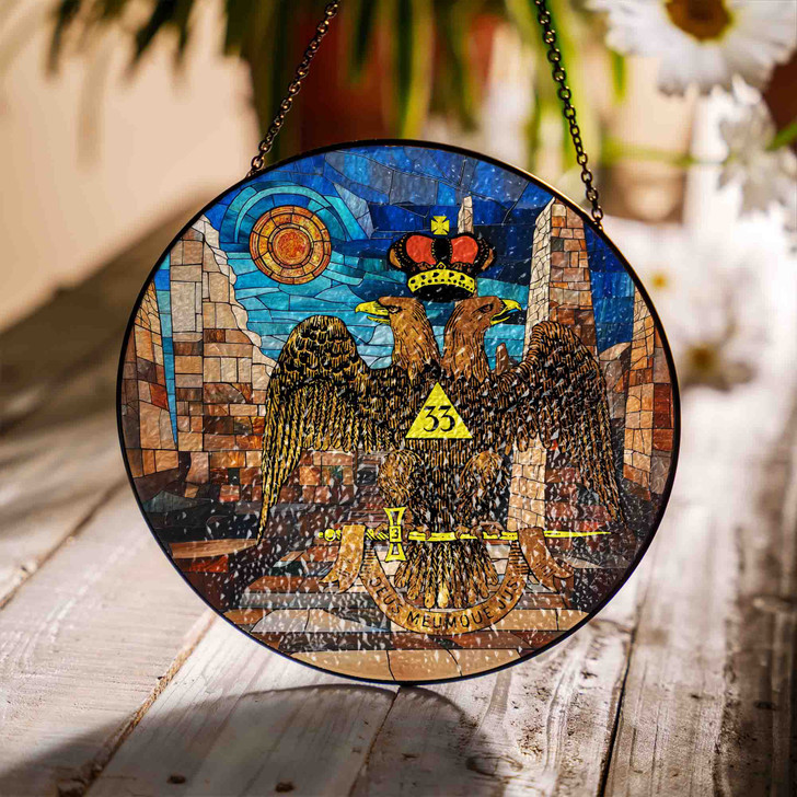 Stone Ruins Wings Down Scottish Rite 33rd Masonic Suncatcher