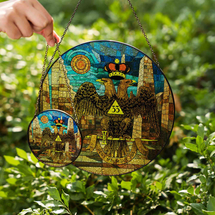 Stone Ruins Wings Down Scottish Rite 33rd Masonic Suncatcher