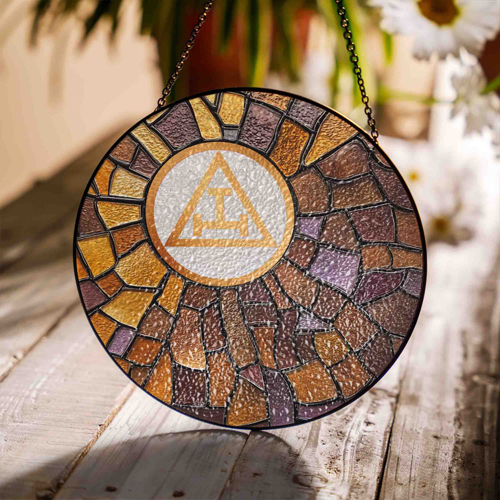 Freemason Burrowed Ground Royal Arch Symbol Brown Stained Glass Suncatcher