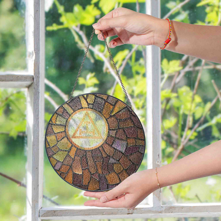 Freemason Burrowed Ground Royal Arch Symbol Brown Stained Glass Suncatcher