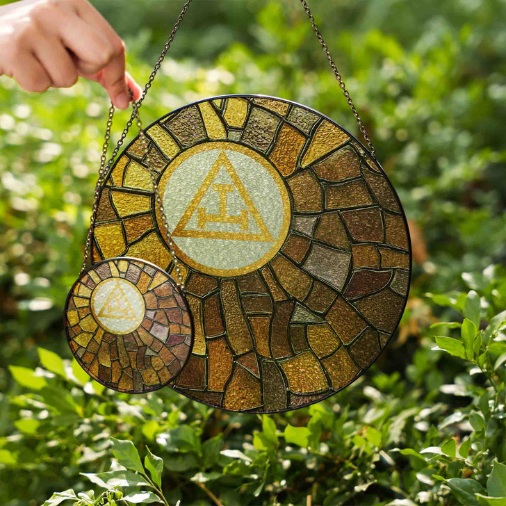 Freemason Burrowed Ground Royal Arch Symbol Brown Stained Glass Suncatcher