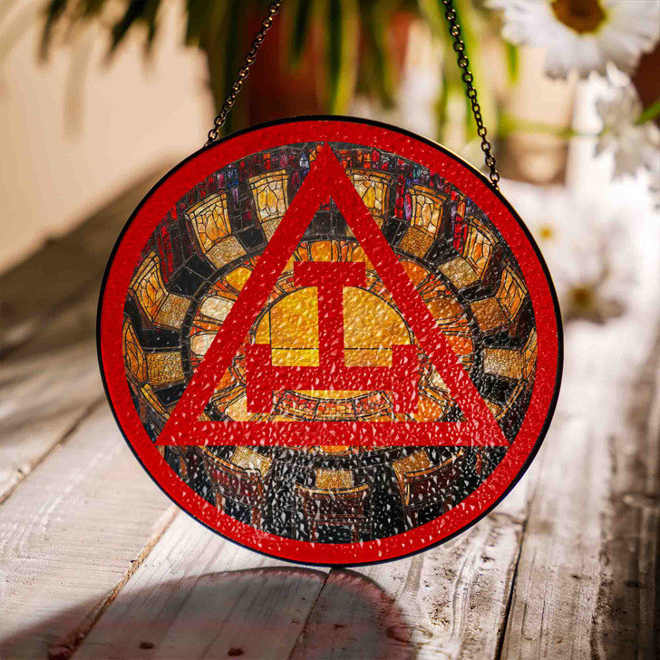 Royal Arch Symbol Freemason Round Table Red Yellow Stained Glass Suncatcher