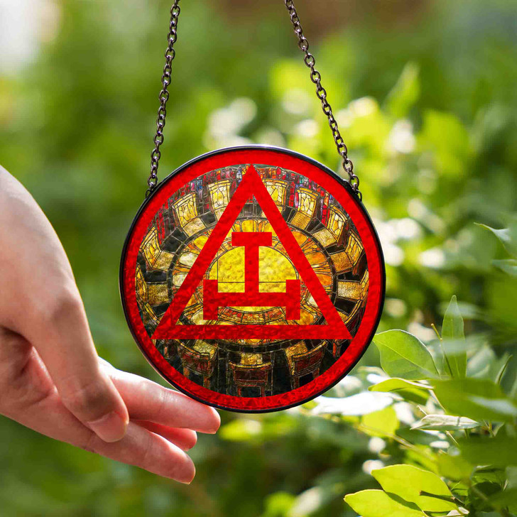 Royal Arch Symbol Freemason Round Table Red Yellow Stained Glass Suncatcher