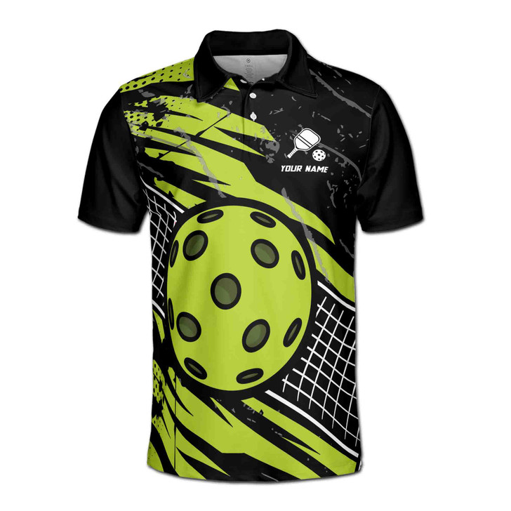 Customize Name Pickleball Paddle Net Black Lime 3D Men's Polo Shirt S-5XL