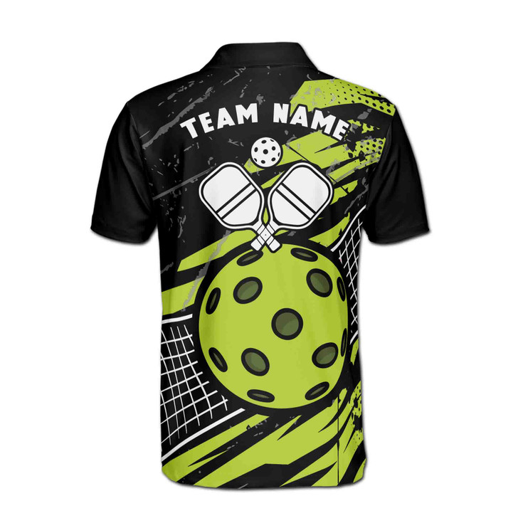 Customize Name Pickleball Paddle Net Black Lime 3D Men's Polo Shirt S-5XL