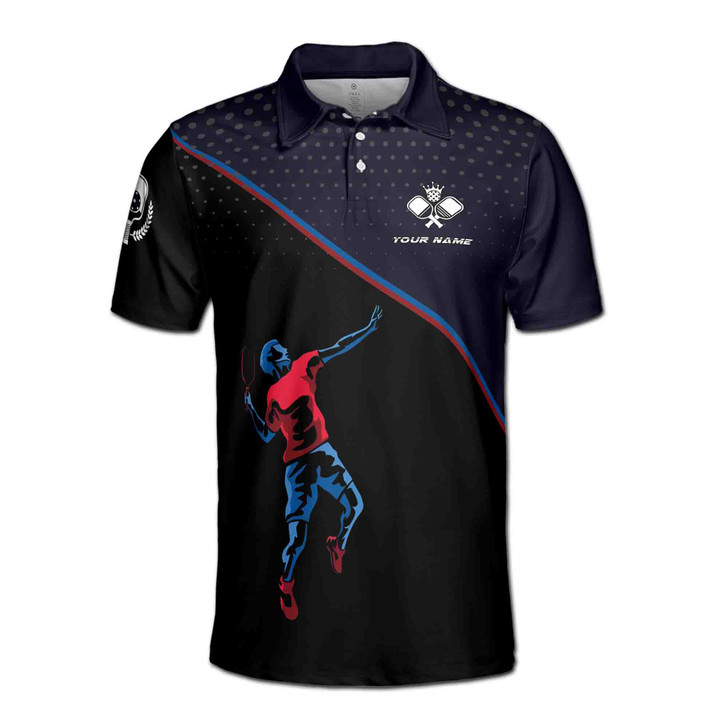 Custom Name Pickleball Paddle Player Dark Blue Black 3D Men's Polo Shirt S-5XL