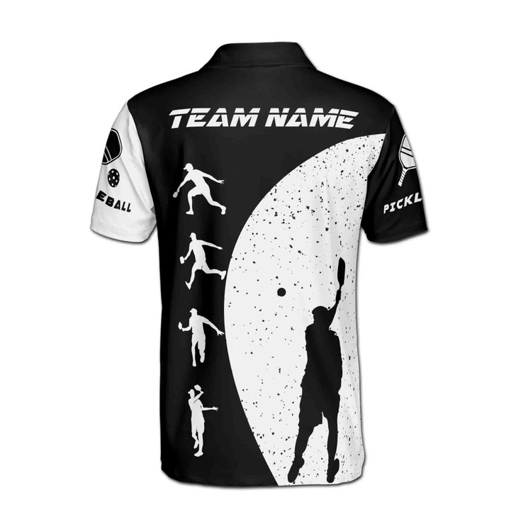 Custom Name Pickleball Paddle Player Poses Black White 3D Men's Polo Shirt S-5XL