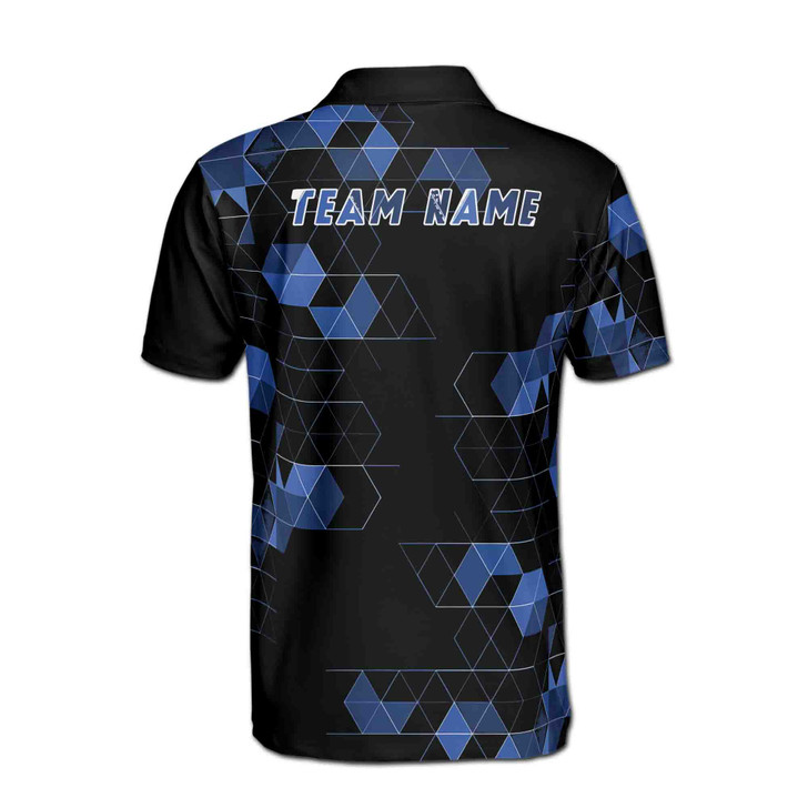 Custom Name Pickleball Player Geometric Black Blue 3D Men's Polo Shirt S-5XL
