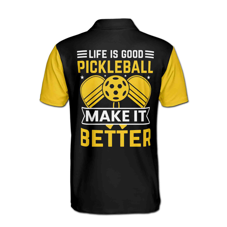 Custom Name Pickleball Paddle Make Better Black Yellow 3D Men's Polo Shirt S-5XL