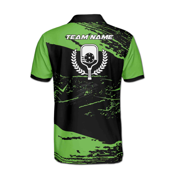 Custom Name Pickleball Olive Wreath Grunge Black Green 3D Men's Polo Shirt S-5XL