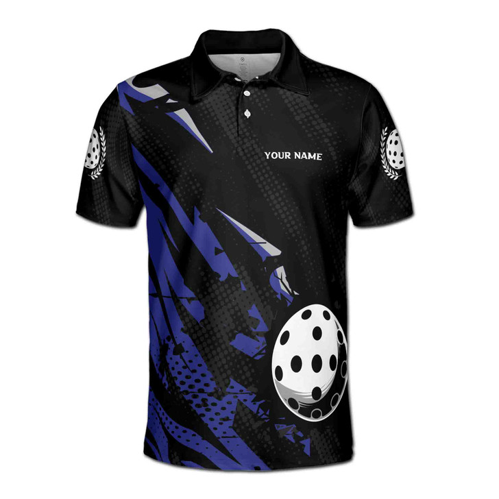 Custom Name Pickleball Olive Wreath Grunge Black Blue 3D Men's Polo Shirt S-5XL