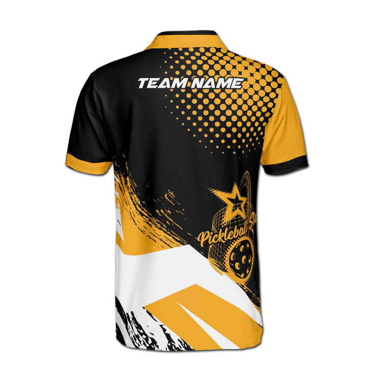 Custom Name Pickleball Pitchball Star Black 3D Men's Polo Shirt S-5XL