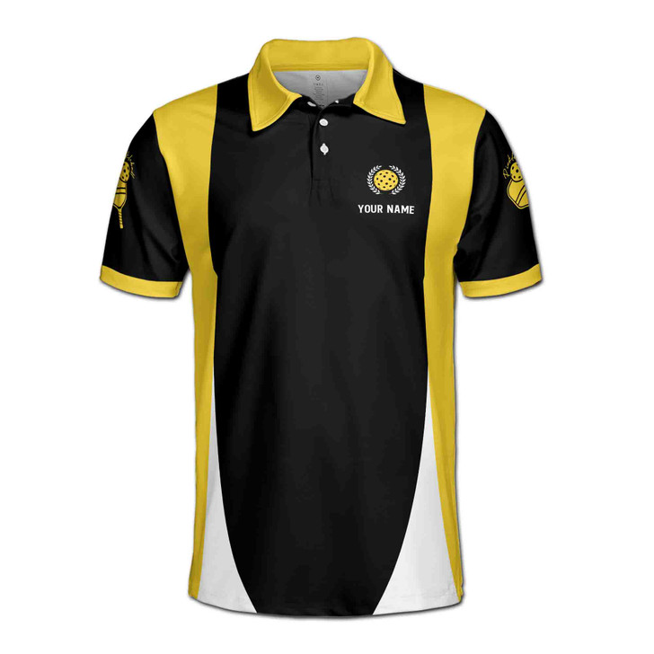 Custom Name Pickleball Thinking About Black Yellow 3D Men's Polo Shirt S-5XL