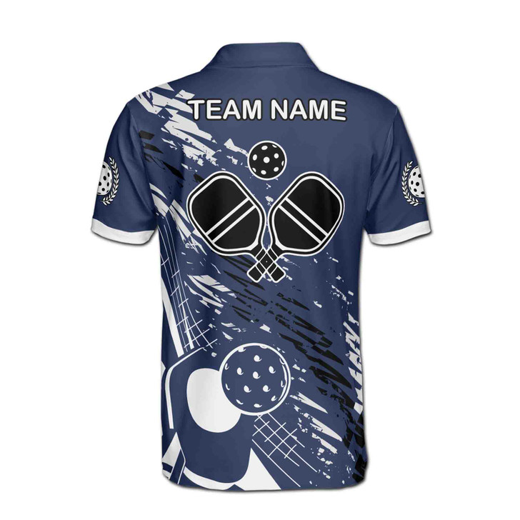 Custom Name Pickleball Paddle Net Olive Wreath Blue 3D Men's Polo Shirt S-5XL