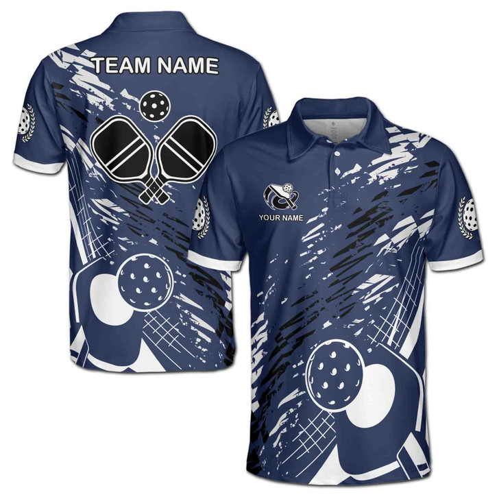 Custom Name Pickleball Paddle Net Olive Wreath Blue 3D Men's Polo Shirt S-5XL