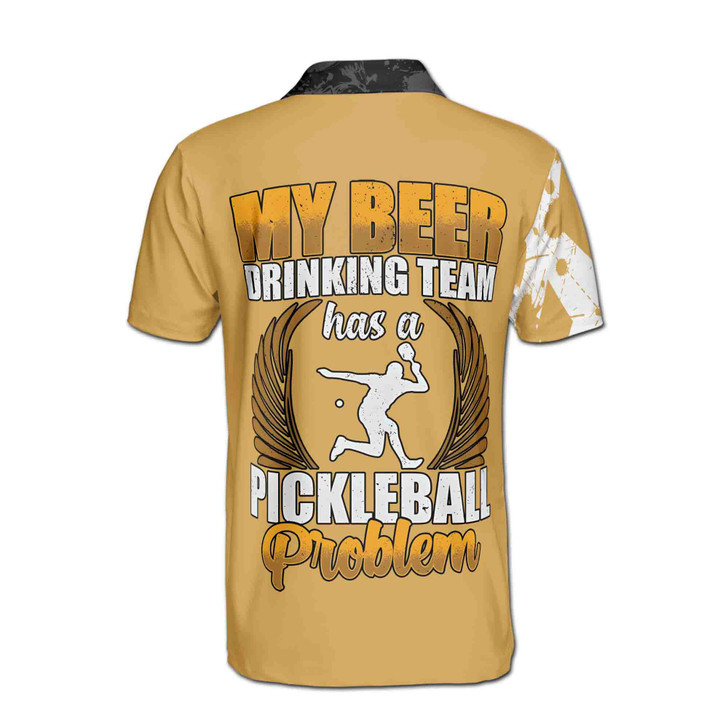 Custom Name Pickleball Player Drinking Team Brown 3D Men's Polo Shirt S-5XL