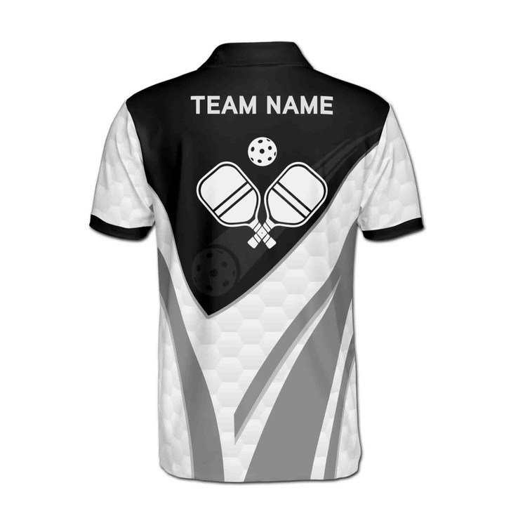 Custom Name Pickleball Paddle Flaming Black White 3D Men's Polo Shirt S-5XL