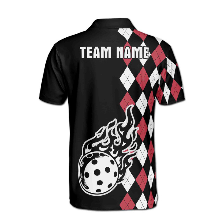 Custom Name Pickleball Paddle Flaming Black White Red 3D Men's Polo Shirt S-5XL