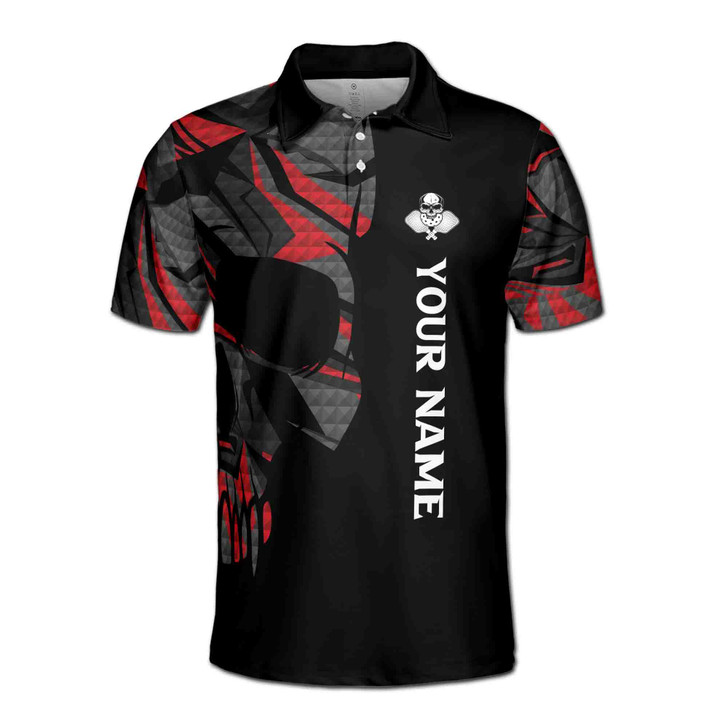 Custom Name Pickleball Paddle Skull Black 3D Men's Polo Shirt S-5XL
