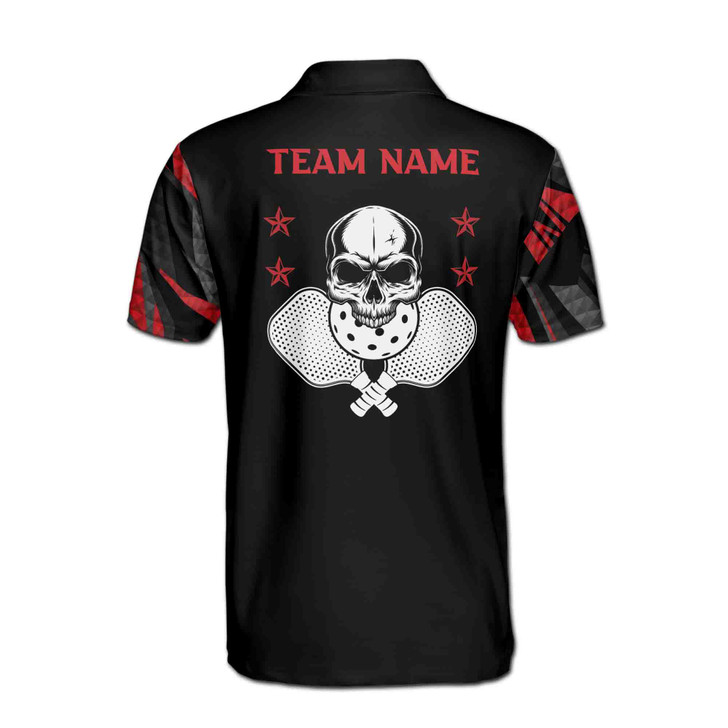 Custom Name Pickleball Paddle Skull Black 3D Men's Polo Shirt S-5XL