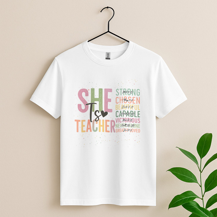 She Is Teacher Christian Bible Verse Shirt Back To School Gift Adult T Shirt S-5XL
