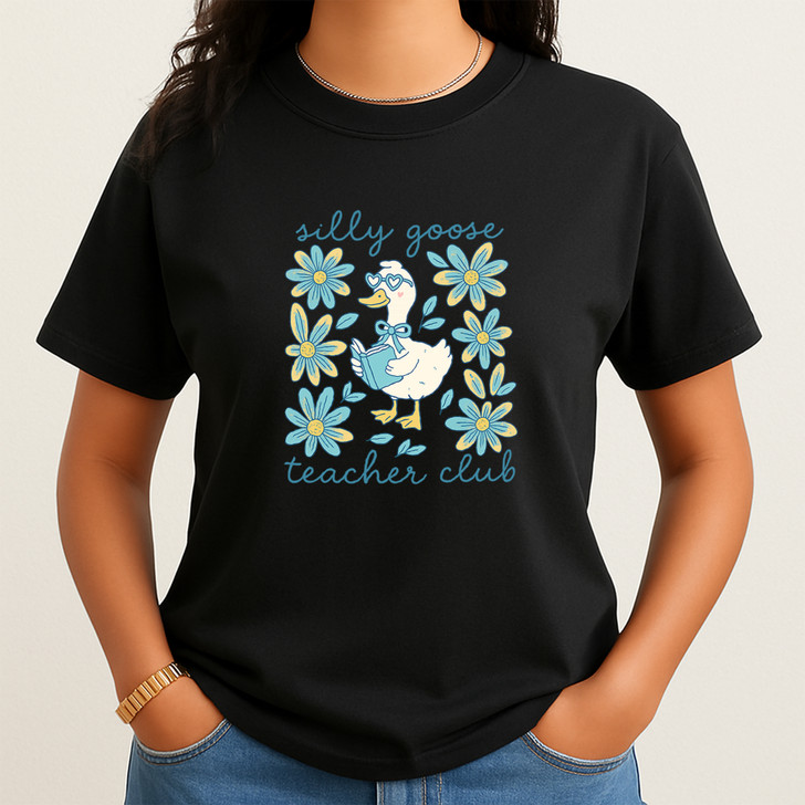 Funny Silly Goose Floral Teacher Club Shirt Back To School Adult T Shirt S-5XL