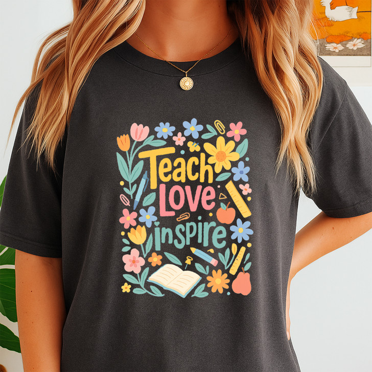 Boho Teacher Love Inspire Shirt Retro Floral Adult T Shirt S-5XL