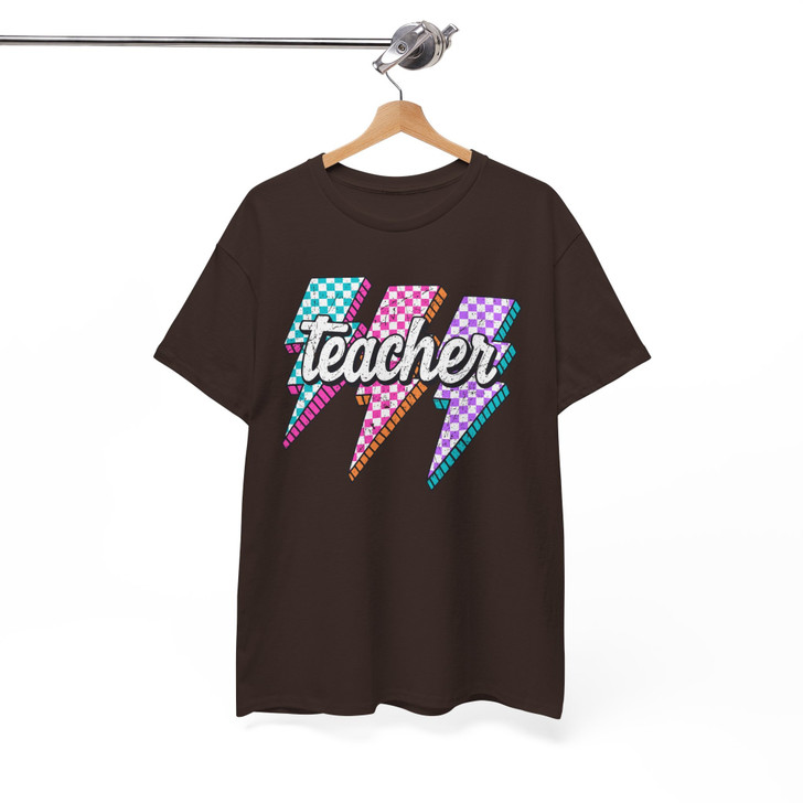 Retro Neon Teacher Checkered Back To School Shirt Adult T Shirt S-5XL