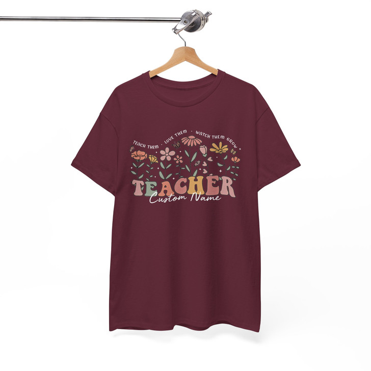 Custom Wildflower Teacher Grade Name Shirt Adult T Shirt S-5XL