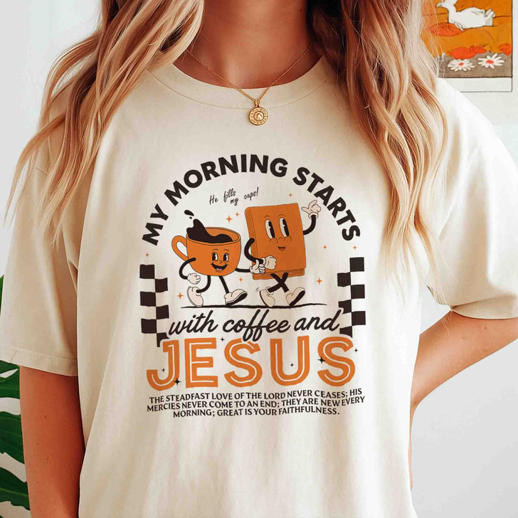 Coffee And Jesus Retro Christian Shirt Adult T Shirt S-5XL