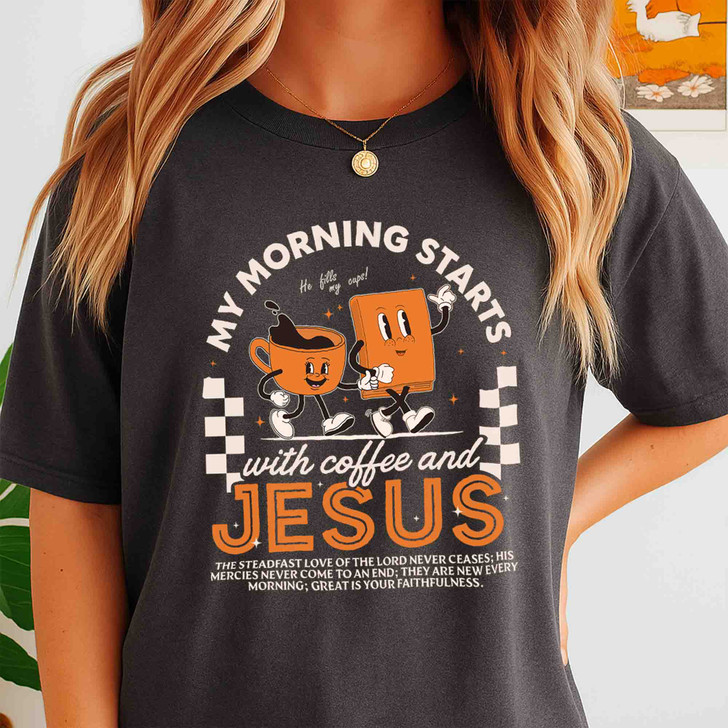 Coffee And Jesus Retro Christian Shirt Adult T Shirt S-5XL