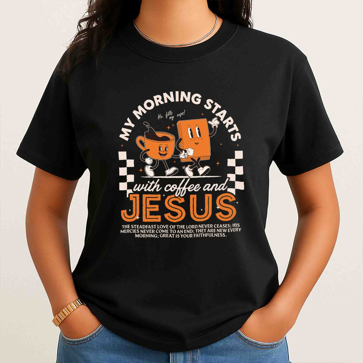 Coffee And Jesus Retro Christian Shirt Adult T Shirt S-5XL