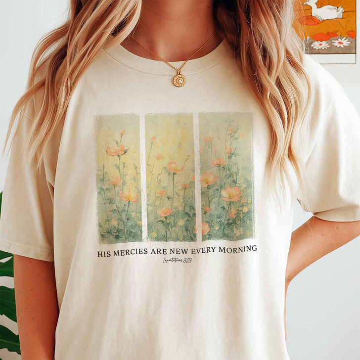 His Mercies Are New Floral Bible Verse Shirt Adult T Shirt S-5XL