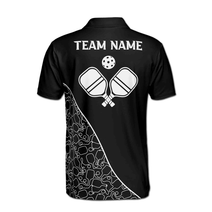 Customize Name Pickleball Paddle Outline Pattern Black White 3D Men's Polo Shirt S-5XL