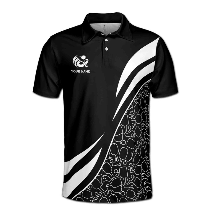 Customize Name Pickleball Paddle Outline Pattern Black White 3D Men's Polo Shirt S-5XL