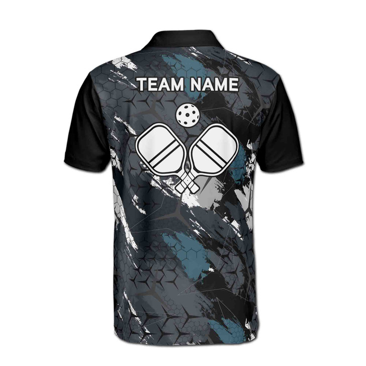 Custom Name Pickleball Paddle Wreath Grunge Black 3D Men's Polo Shirt S-5XL