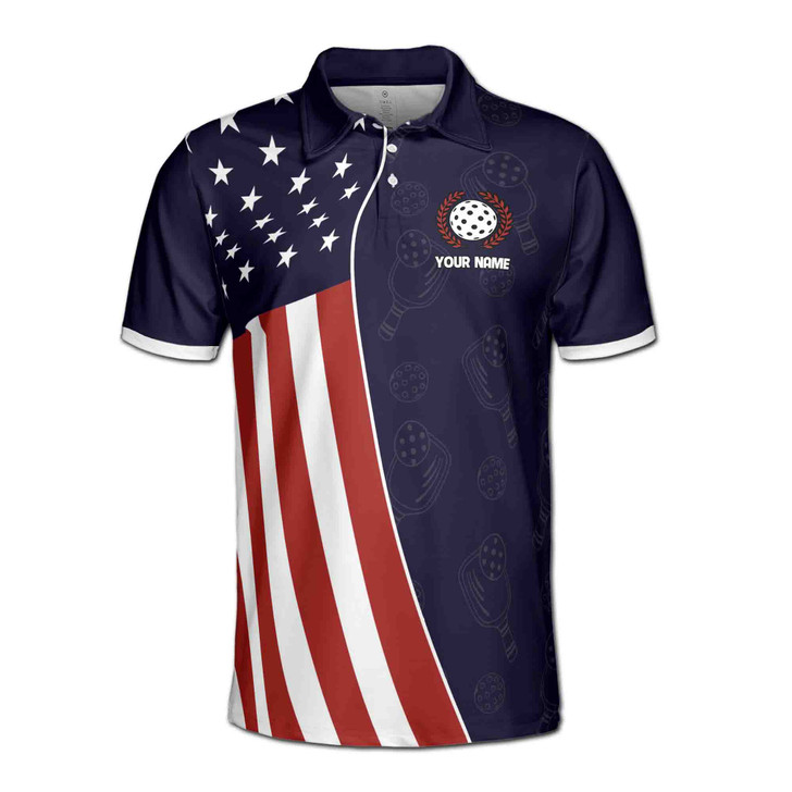 Custom Name Pickleball Paddle Wreath USA Purple 3D Men's Polo Shirt S-5XL
