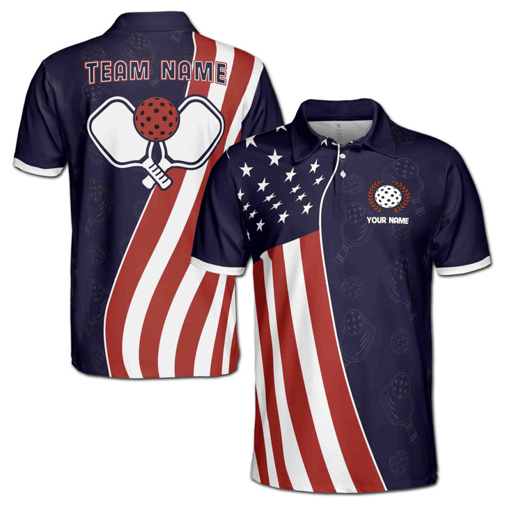 Custom Name Pickleball Paddle Wreath USA Purple 3D Men's Polo Shirt S-5XL