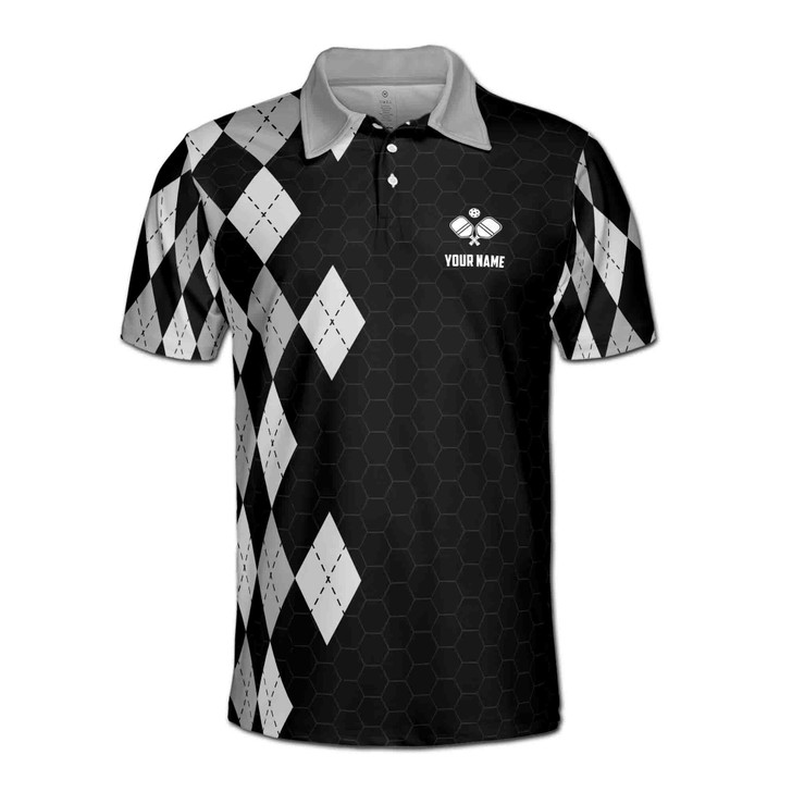 Custom Name Pickleball Good Day To Play Black White 3D Men's Polo Shirt S-5XL