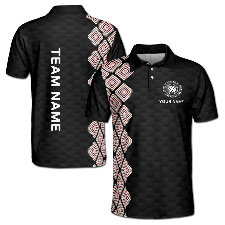 Custom Name Pickleball Olive Wreath Rug Pattern Black 3D Men's Polo Shirt S-5XL