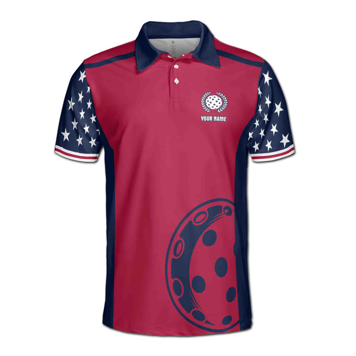 Custom Name Pickleball Wreath Stars Dark Blue Red 3D Men's Polo Shirt S-5XL