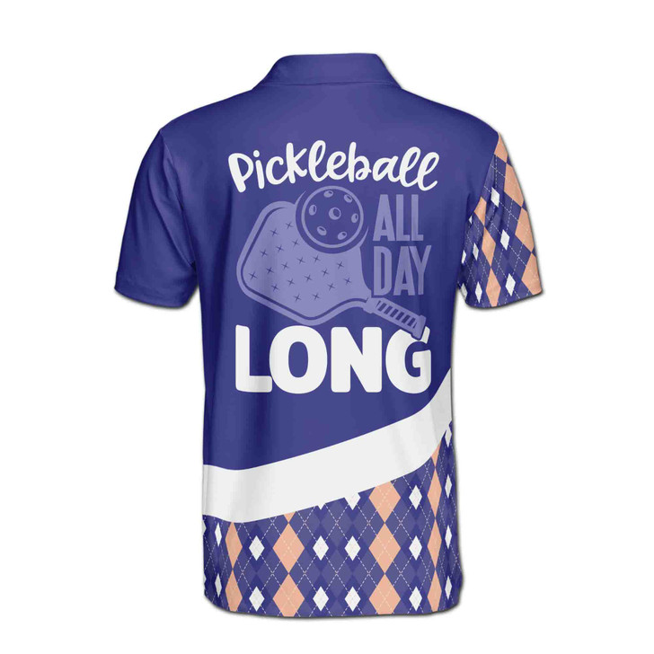 Custom Name Pickleball Paddle All Day Long Blue 3D Men's Polo Shirt S-5XL