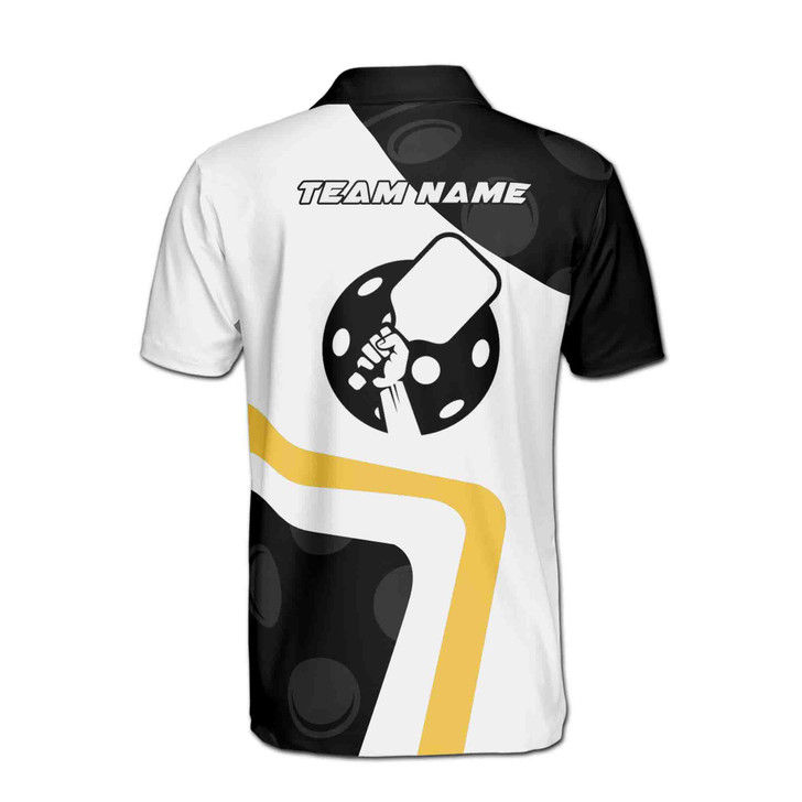 Custom Name Pickleball Paddle Hand Black White Yellow 3D Men's Polo Shirt S-5XL