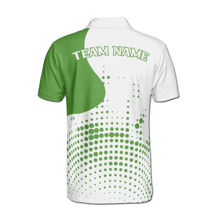 Custom Name Pickleball Paddle Dots Pattern White Green 3D Men's Polo Shirt S-5XL