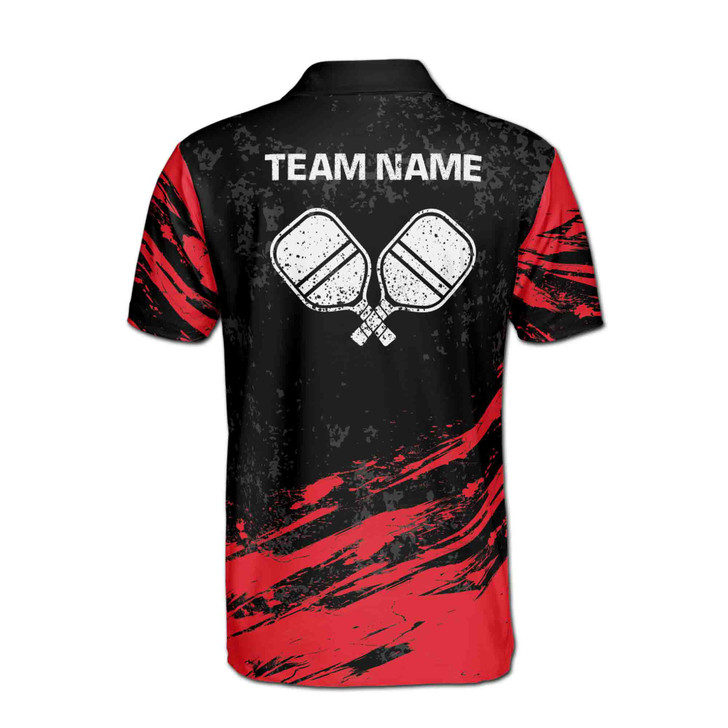 Custom Name Pickleball Paddle Grunge Black Red 3D Men's Polo Shirt S-5XL