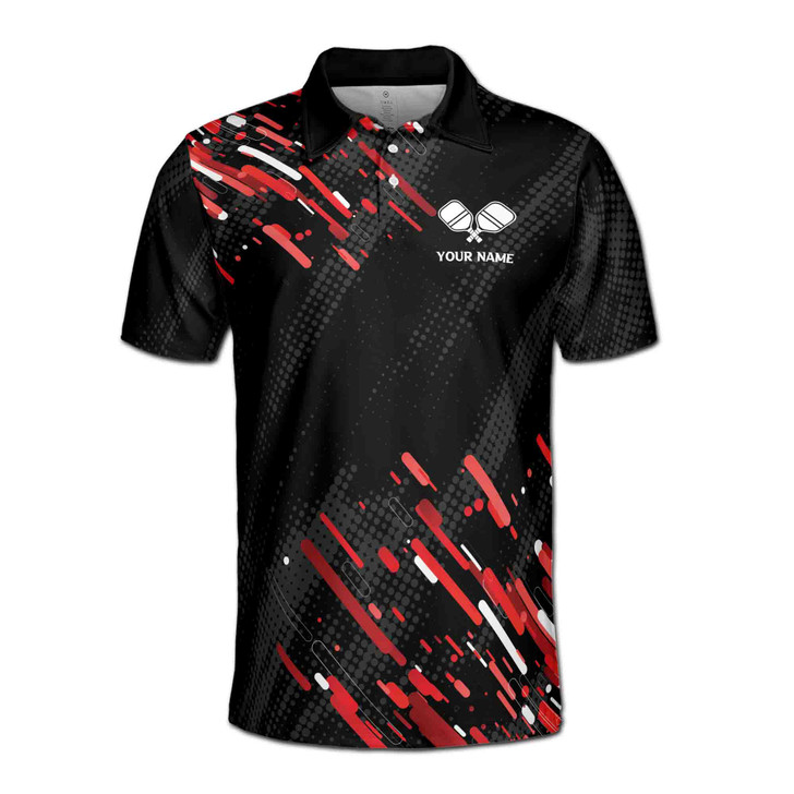 Custom Name Pickleball Paddle Black Red White 3D Men's Polo Shirt S-5XL