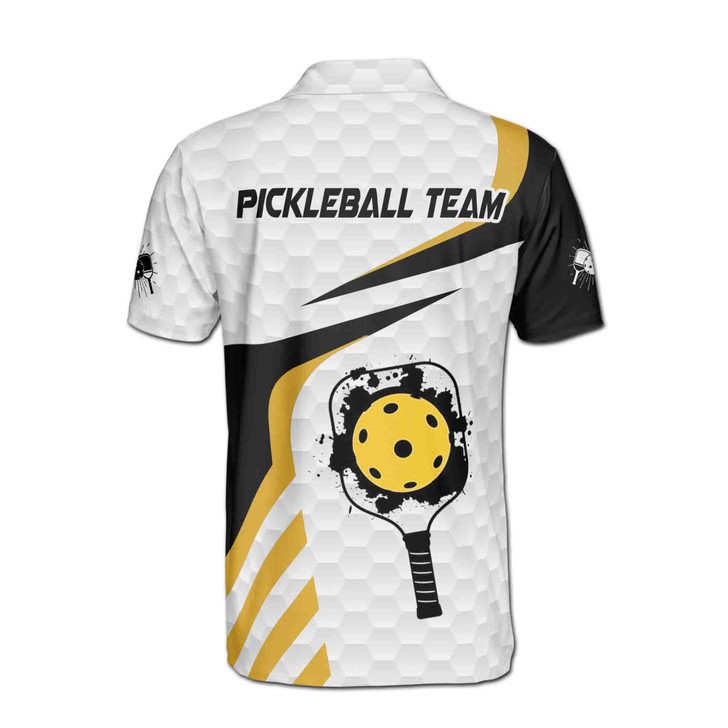 Custom Name Pickleball Hexagon White Black Yellow 3D Men's Polo Shirt S-5XL
